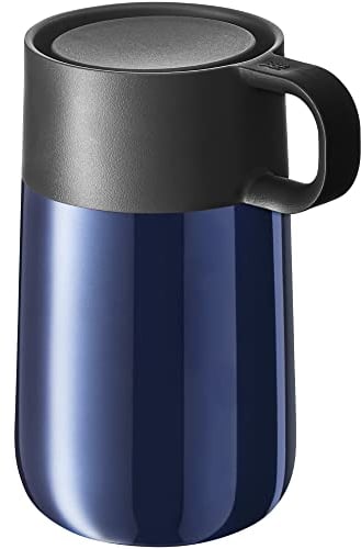 WMF Impulse Travel Mug, Thermobecher Edelstahl 0,3l, Automatikverschluss, 360°-Trinköffnung, Kaffeebecher to go hält Getränke 6h warm/ 12h kalt, blau
