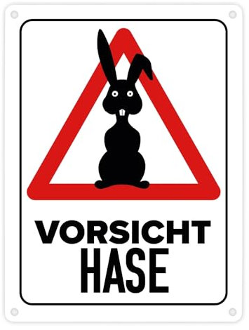 Vorsicht Hase Metallschild in 15x20 cm mit Hasen Silhouette witziges Blechschild für Hasenhalter lustige Warnung vor dem Hasen