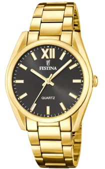 Festina Damenuhr Analog aus Edelstahl 316l Goldfarben | Quarzwerk, Damenuhren, Widerstandsfähiges Mineralglas, Wasserdicht 5 ATM F20640/6