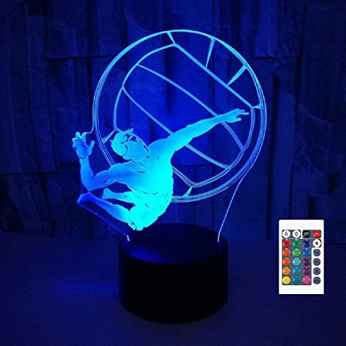 SUPERRUIDALONG 3D Volleyball Fernbedienung 16 Farben Nachtlichter Illusion Acryl LED Tisch Nachttisch Lampe Kinder Schlafzimmer Schreibtisch Dekor Geburtstag Weihnachten Geschenke Spielzeug für Kinder