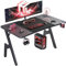 HLONONE Gaming Schreibtisch 140 x 60 cm, Gaming Tisch, Stabiler PC Schreibtisch mit Kohlefaserbeschichtung, Ergonomischer Computertisch mit Kopfhörerhaken und Getränkehalter, Schwarz