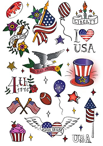 Temporäre Tattoos von Tatsy | Patriotische Motive, 4. Juli, Indenpendence Day, Labor Day, | Fake Tattoos für Erwachsene, Kinder, Mädchen, Jungen | Einzigartige Motive | US-Flagge, Weißkopfseeadler