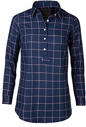 Rydale Ladies Country Shirt Womens Long Sleeve Check Shirts Overhead Blouse (Laura Small Navy, 20)