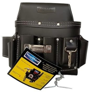 TOPMED ETS Premium Vielseitige Werkzeugtasche, robuste Ledertasche mit mehreren Taschen für Elektriker, Friseur, Klempnerbau & Fabrikarbeiter Verstärkte Naht, ölgegerbtes Leder