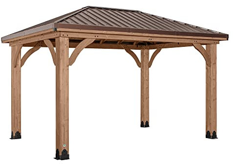 Backyard Discovery Barrington Gazebo | Shelter For Garden, Patio, Veranda, Wooden Frame, Heavy Duty Steel Roof, All Weather Hard Top Gazebos, 100% Cedar Wood | 4.3m x 3m (14ft x 10ft)