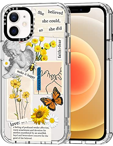 MOSNOVO für iPhone 12 Mini Hülle – Durchsichtige, schlanke, stoßfeste TPU+PC-Handyhülle, [6,6 Fuß Fallschutz/Anti-Abziehen] - Vintage-Collage-Kunst