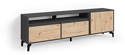 byLIVING TV-Board Blackwood/Lowboard Anthrazit mit Absetzung in Artisan Eiche/Fernsehtisch mit 2 Klappen und 1 Tür/B 190, H 58, T 38 cm
