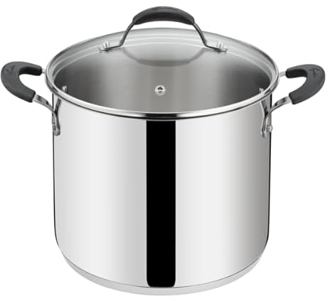 Lagostina Tempra Acciaio Pentola e Coperchio, Pentola Ø 18 cm in Acciaio Inox 18/10 + Coperchio in Vetro, con Fondo Lagotherm e Manicature in Silicone