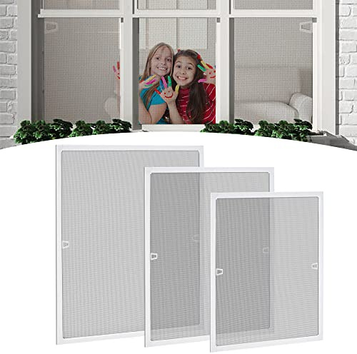 HENGMEI Fliegengitter Fenster, Aluminium Fliegengitter, Kein Bohren Erforderlich, Zum Einhängen, Insektenschutz, Zuschneidbar, für Haus, Schule, Garage (120x140 cm, Weiß)