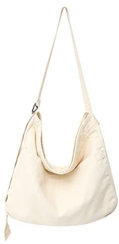 X SIM FITNESSX Unisex Umhängetasche Canvas Tasche Oxford Schultertasche Damen Shopper Tasche Fashion Stofftasche für Alltag/Büro/Schule/Reisen (Creme)