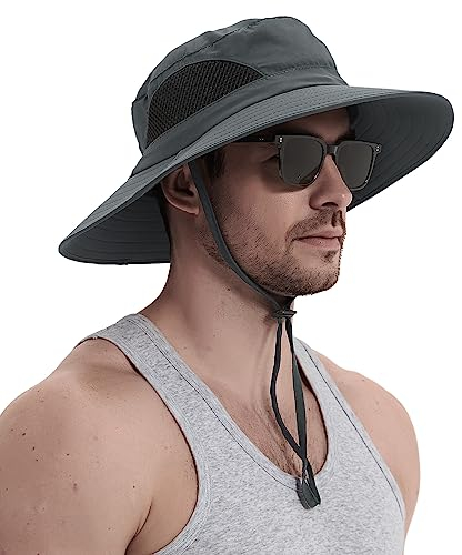 Wmcaps Sombrero Hombre Verano Gorro Pescador Hombre Gorras y Sombreros Protección UV Mujer Impermeable Sombrero el Sol Aleros Anchos Playa Gorro Militar Vaqueros Bucket Hat (Gris Oscuro)