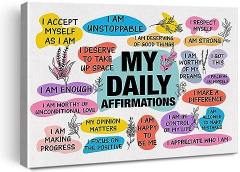 Inspirierendes Affirmations-Poster auf Leinwand, Wandkunst für Büro, Heimdekoration – Positive My Daily Affirmations Leinwanddruck, Wandkunst, Selbstliebe, Malerei, fertig zum Aufhängen, Geschenke –