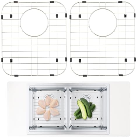 VEVOR Griglia di Protezione per Lavello 2 Pezzi, Griglie per Lavello in Acciaio Inox 13,3 x11,6, Griglie per Lavello con Scarico Posteriore con Raggio Angolare R50, Griglie per Fondo Lavello Grandi