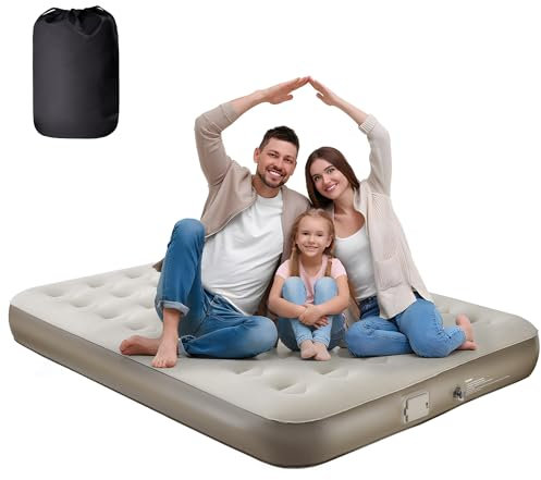 ZODAS Double Airbed, NO Socket Needed - JUST One-click, Air Bed Double with Built in Pump, electric Inflatable Mattress Self Inflating Guest Bed Blow Up Mattress for Camping/Home, 198x152x25cm