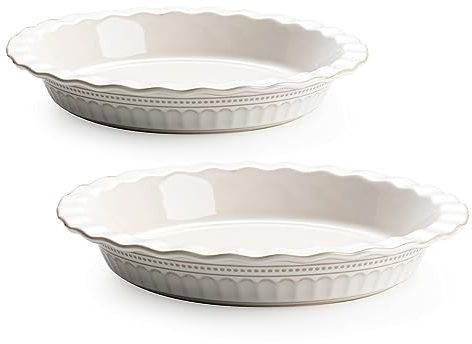 MIKIGEY Juego de 2 moldes de cerámica para hornear, moldes para tartas de 9 pulgadas, plato redondo para cocina de postre, plato de pastel de color vintage de granja, apto para horno y lavavajillas,