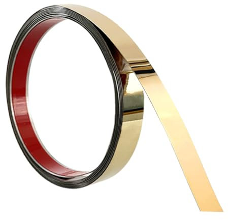 16.4ft Molding & Wall Trim, 5m x 2.5cm Gold Molding Trim Peel and Stick, Flexible Mirror Trim, Stainless Steel Self-Adhesive Gold Trim for Wall Door Furniture Wardrobe