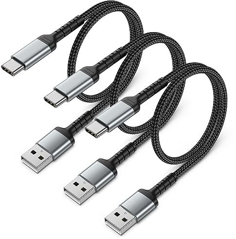 Short USB C Charger Cable 3 Pack, 50CM Braided USB A to Type C 3A Fast Charging Cable Compatible for Samsung Galaxy S22 S21 S20 S10 S9 S8 Plus Note 10 9 8, Google Pixel, Xiaomi, Sony