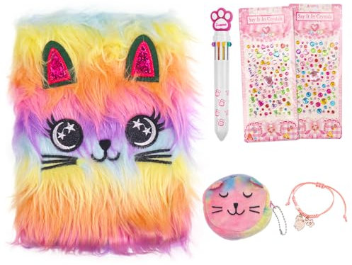 Cute Cartoon Notebook, Plush Diary Journals Learning Study Notes Fun Writing Drawing Pads Kawaii School Supplies Gifts for Girls Boys Kids and Teacher 160 Pages (Colorful Cat)