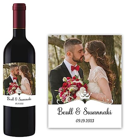 Certykllp Custom Photo Wine Bottle Label Sticker Personalized Wedding Champagne Bottle Labels Wedding Party Collection Wine Bottle Label Stickers for Wedding Engagement Anniversary