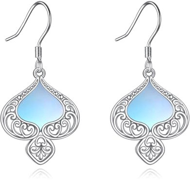 Mondstein Ohrringe für Damen 925 Sterling Silber Filigran Ohrringe Leverback Schmuck Geschenke (T-Filigraner Mondstein)