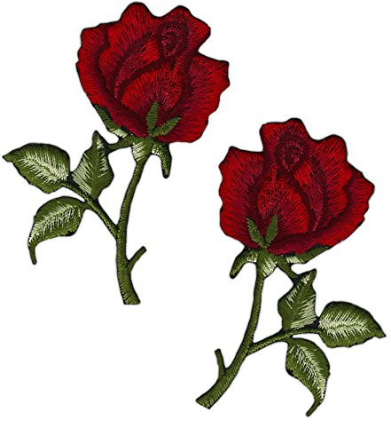 Rose Rot 2 Stück Aufnäher zum aufbügeln oder aufnähen Bügelbild Aufbügler für Kleidung gestickter Bügelflicken Blumen Applikation Patch Größe einer Rose 4,5 x 7,2 cm