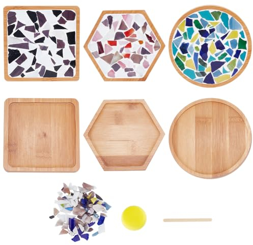 WEBEEDY 3 Set DIY-Mosaik-Untersetzer-Set Bastel-Untersetzer Glasuntersetzer Gemischte Farben Mosaik-Glasstücke Kunstplatte Mosaik-Untersetzer Herstellungsset Handgefertigte Heimdekoration Geschenke