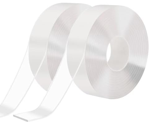 2 Rolls Nano Double Sided Adhesive Tape, Multifunctional Reusable Traceless Transparent Gel Tape, Double Sided Carpet Tape Heavy Duty, for Photos Wall, Posters, Kitchen, Party