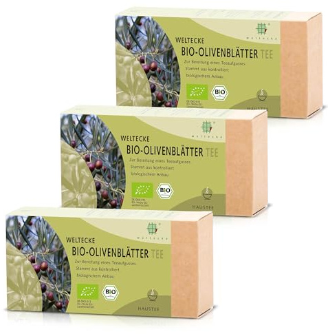 Weltecke Bio-Olivenblätter-Tee | 3x25 Teebeutel in Deutschland Kontrolliert & Hergestellt | Olivenblatt Mit Mild-Herbem Geschmack | Frisch Abgefüllter Kräuter-Tee | Vegan & Ohne Zusätze