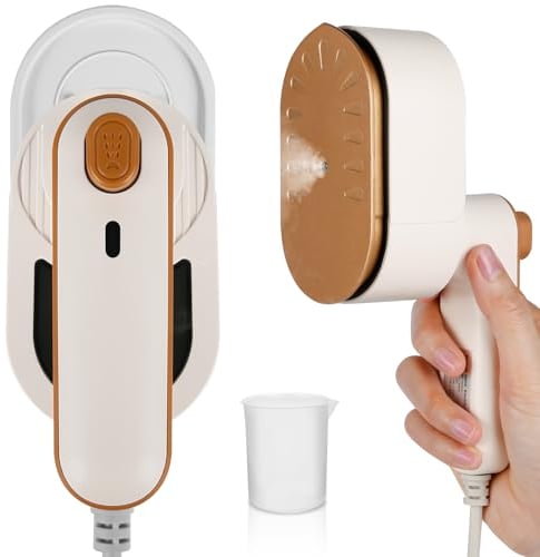 Mini Ferro da Stiro da Viaggio, Euakee 1000W Ferro da Stiro a Vapore, 180 Gradi Stiratrice Pieghevole e Portatile, Manico Ergonomico Macchina da Stiro Viaggio per Casa e Viaggi (Beige)