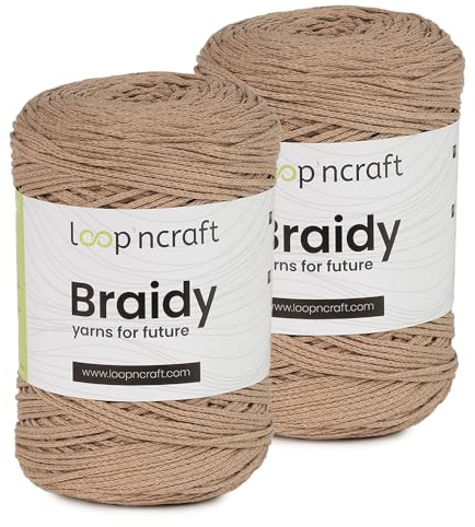 Loopncraft Makramee Garn 2er-Set Beige - 2 X 2mm - 250m - 250g, Kettengarn, Braidy Garn, Recycling