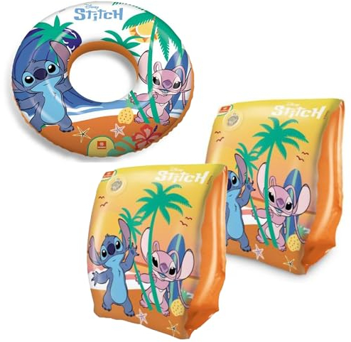 ICE TOYS Juego de reposabrazos y donut para niños, playa, verano, piscina (Stitch)