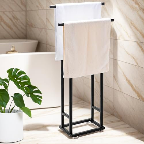 Porte-serviettes sur pied - Noir - Sans perçage - Pour salle de bain, salon, cuisine