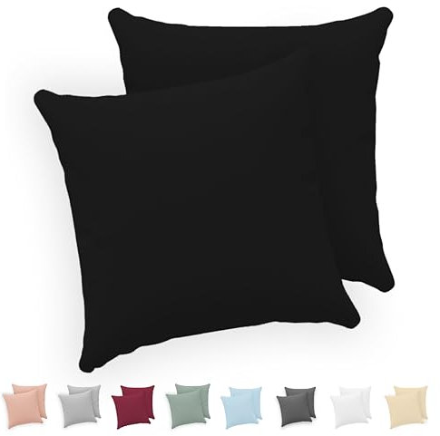 Twinzen® Kissenbezug 30x30 (2er-Set) - 100% Jersey Baumwolle 150 GSM Kissenbezüge - Schwarz - Für Kissenbezüge 30x30 cm - Kissenhülle - Kissenbezug mit Reißverschluss - Oeko-Tex Zertifiziert