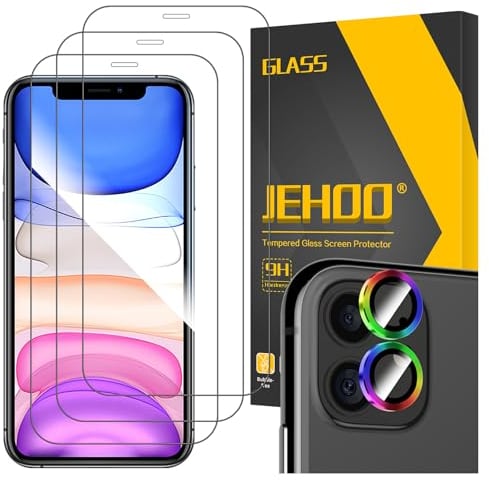 JEHOO für Panzerglas Schutzfolie für iPhone 11, [3+1 Stück] Panzer Schutz Glas und Kameraschutz, Blasenfreie HD Vollständige Abdeckung 9H Härte Glas Rahmen-Installationshilfe
