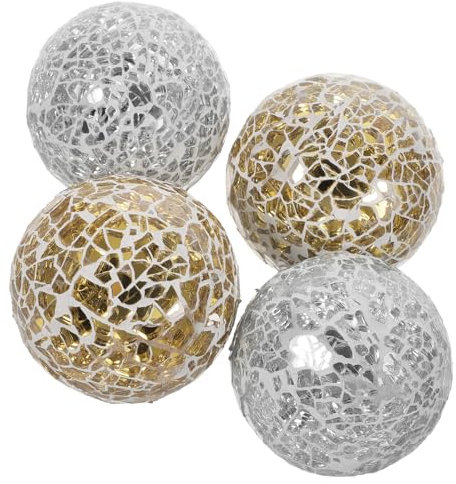 Alipis 4pcs Mosaic Glass Sphere Balls Set (2 Gold 2 Silver) for Home Decor Round Decorative Orbs for Table Centerpieces and Festivals