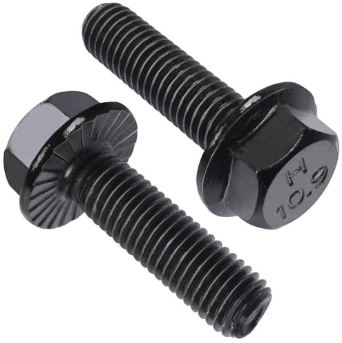 VGBUY Tornillos de cabeza hexagonal con brida M6-1.0 x 20 mm, tornillos hexagonales de brida externa, clase 10.9 chapados en zinc negro, aleación de acero, rosca gruesa completa, bomba, reparación de