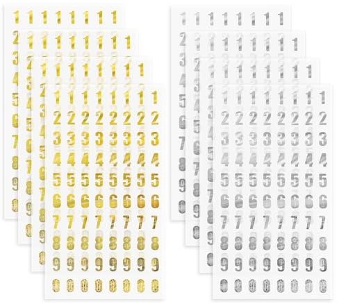 Abeillo 8 Blatt Zahlen Aufkleber, Glitzer Aufkleber-Zahlen, Mini Zahlen zum Aufkleben Gold Silber Zahlen-Sticker Number Stickers für Geschenk, Kunsthandwerk, Sammelalben, Grußkarten, Mailbox