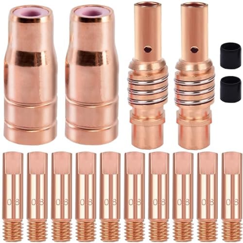 EATBALE FLUX AK15/MB15 Verschleißteilesatz Fülldrahtdüsen für MIG/MGA-Schweißbrenner Düsenhalter Diffusor und Stromdüse Kontaktspitze 0,030 0,8 mm Leitfähige Düsen Isolatoren Ersatzzubehör