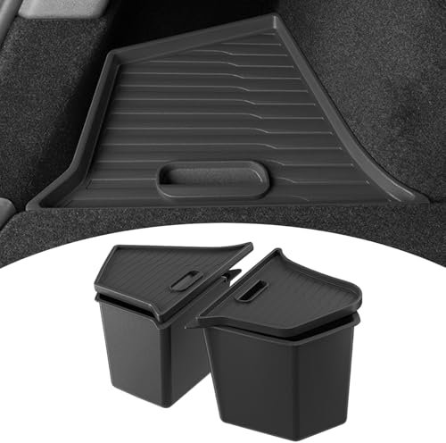 PUOENI - 5 seater rear storage bins with lids for 2023-2025.03 before version 2 pack model Y rear trunk storage box TPE waterproof organizer