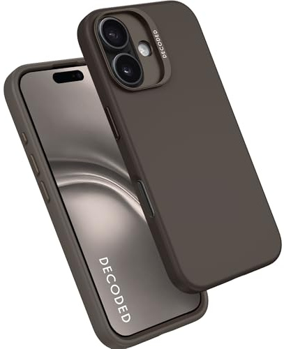 Decoded Silikon Hülle für iPhone 16, Antimikrobielles Material, Kompatibel mit MagSafe, Premium Soft-Touch Liquid Silicone, Metall Kameraschutz & Tasten, Handyhülle, Schützhulle, Schwarz