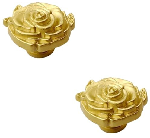 OSALADI 2pcs Rose Handle Wardrobe Handle Vintage Cabinet Knobs Furniture Knobs Gold Rose Knobs Drawer Knobs Furniture Door Handle Decorative Cabinet Knobs Dresser Pulls Golden Brass