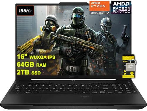 ASUS TUF Gaming A16 Ordinateur portable 16 WUXGA 165 Hz 100 % sRGB AMD 8-core Ryzen 7 7735HS 64 Go de RAM 2 To SSD Radeon RX 7700S 8 Go (>RTX4060) rétroéclairé USB4 Charge rapide AI Noise Cancelation