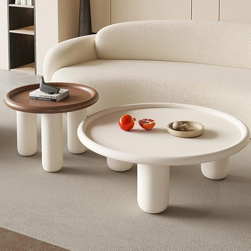 WLCNYL Couchtische, mehrsäuliges Stützdesign, erhöhtes Kantendesign, breite runde Seiten, 31 Zoll + 20 Zoll großer Satztisch für kleine Räume, Wohnzimmer, Schlafzimmer (Weiß + Braun)