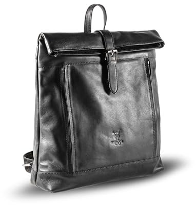 MATADOR Leder Rucksack Damen Groß 'MAASTRICHT XL', eleganter Rolltop Damenrucksack Cityrucksack Rucksacktasche diebstahlsicher, Rucksack-Damen City Bag Tagesrucksack Lederrucksack in Nappa Schwarz