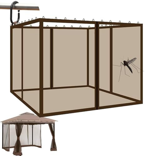 Gazebo Mosquito Net Curtains 3x3 m Replacement Gazebo Side Walls, Mosquito Netting Fly Insect Mesh Screen for Garden Patio Pergola 4 Panel Sidewalls, No gap (Brown, 10' x 10')