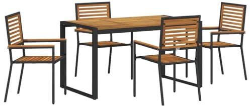 vidaXL Garden Dining Set 5 pcs Black and Wood 140 x 80 x 75 cm, Alfresco Dining Arrangement, Modern Outdoor Leisure Furniture, Durable Patio Set, Garden Gatherings Collection