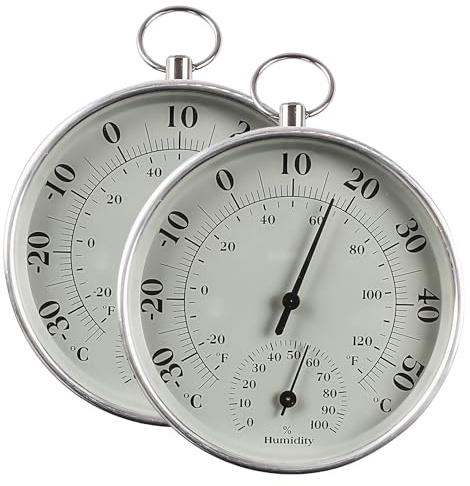 Sporgo 2 Stück Thermometer Hygrometer: 10cm Präzisions Hygrometer Analog, Kabelloses Wandmontiertes Thermometer mit Aufhängeöse, Thermo-Hygrometer für Innen Aussen Häuser, Gewächshäuser, Gärten (B)