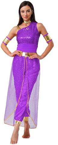 iiniim Damen Bauchtanz Kostüm Bauchtänzerin Orientalische Indische Verkleidung Halloween Karneval Fasching Party Tanzkleidung C Lila M