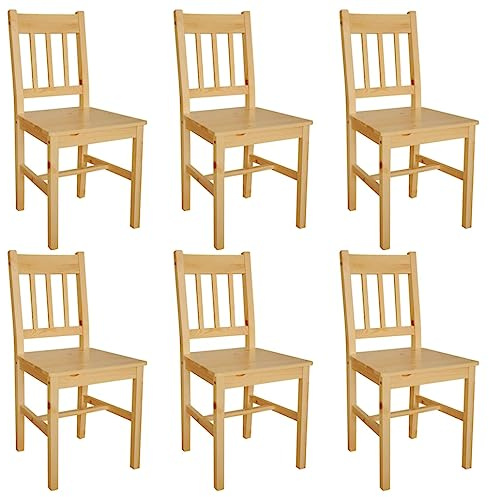 YuuSsea Esszimmerstühle Holz 6er-Set, Kiefer Massiv, Natürliche Optik, Robuste Küchenstühle für Esszimmer, Wohnzimmer, bis 110 kg Belastbarkeit