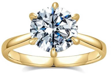 Aurora & Fiori Engagement Ring for Women, Women's CZ Round Solitaire Ring with 18K Yellow Gold Plated, Cubic Zirconia Engagement Wedding Band for Women 3CT Size 6